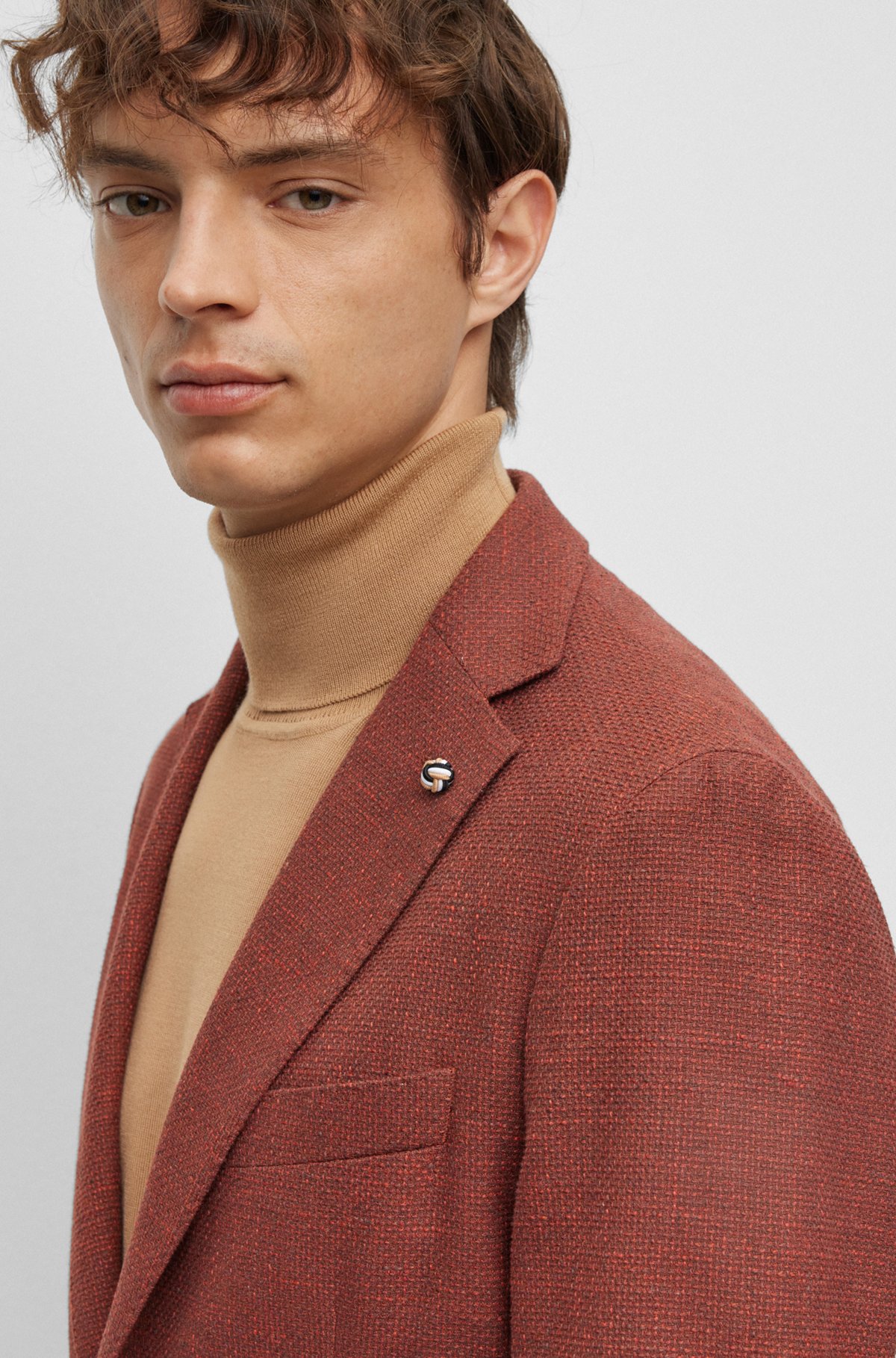 BOSS - Micro-pattern slim-fit jacket in a cotton blend - Red BOSS - Micro-pattern slim-fit jacket in a cotton blend - Red