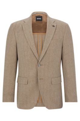 BOSS - Slim-fit jacket in herringbone cotton and virgin wool