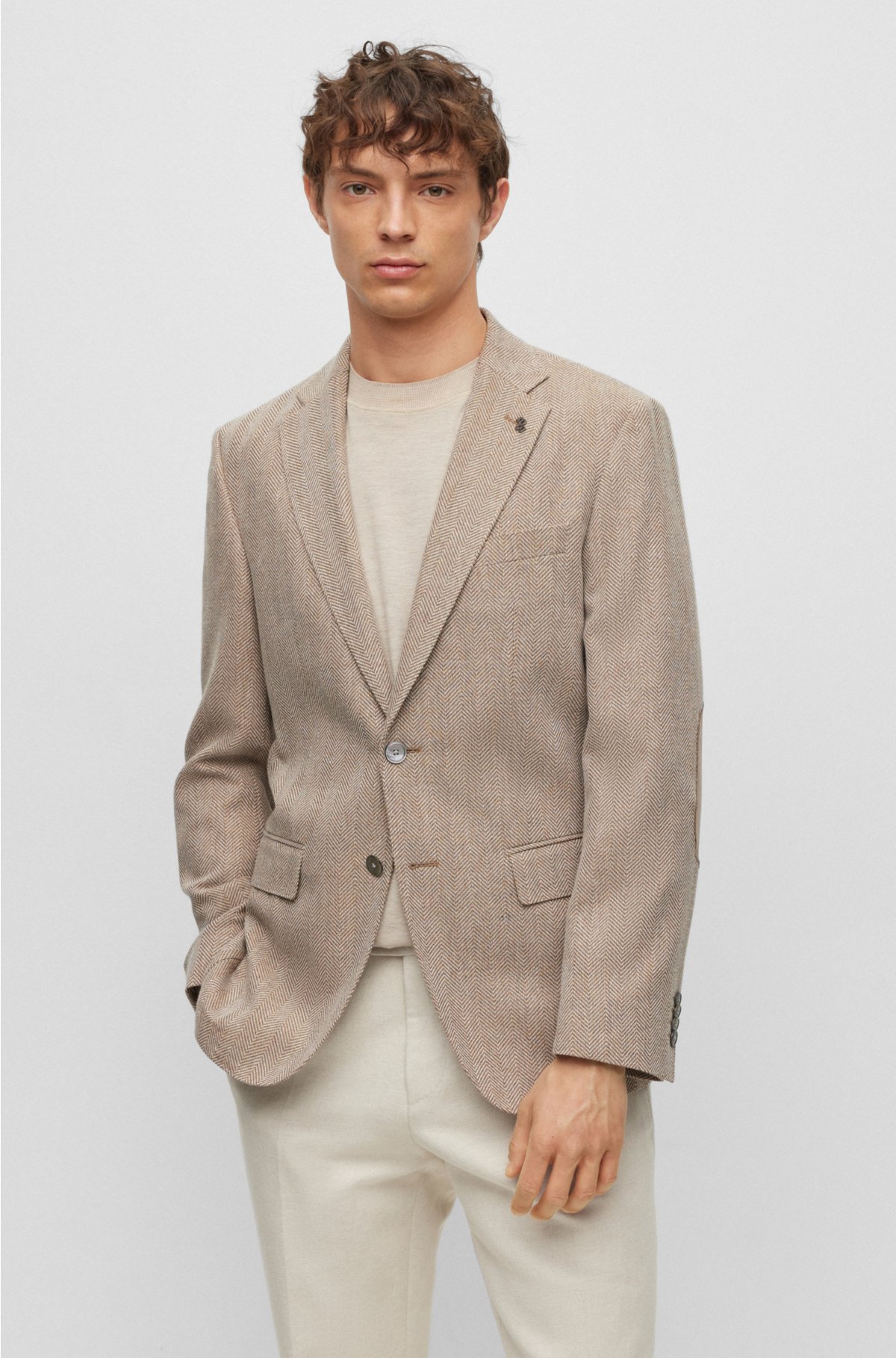 BOSS - Slim-fit jacket in herringbone cotton and virgin wool