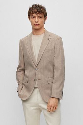 BOSS Slim fit jacket in herringbone cotton and virgin wool