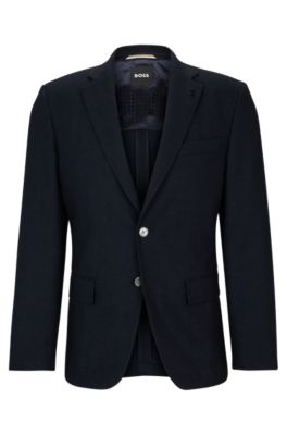 Shop Hugo Boss Slim-fit Jacket In Herringbone Cotton And Virgin Wool In Dark Blue