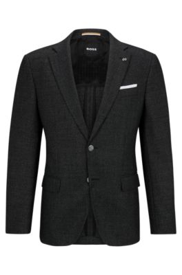 Shop Hugo Boss Slim-fit Jacket In Micro-patterned Wool And Cotton In Black