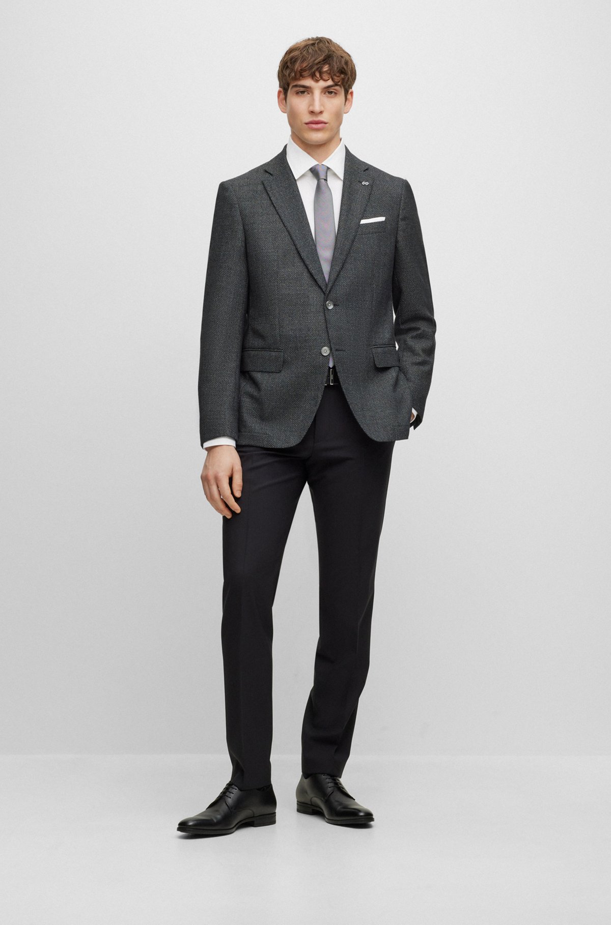BOSS - Slim-fit jacket in micro-patterned wool and cotton BOSS - Slim-fit jacket in micro-patterned wool and cotton