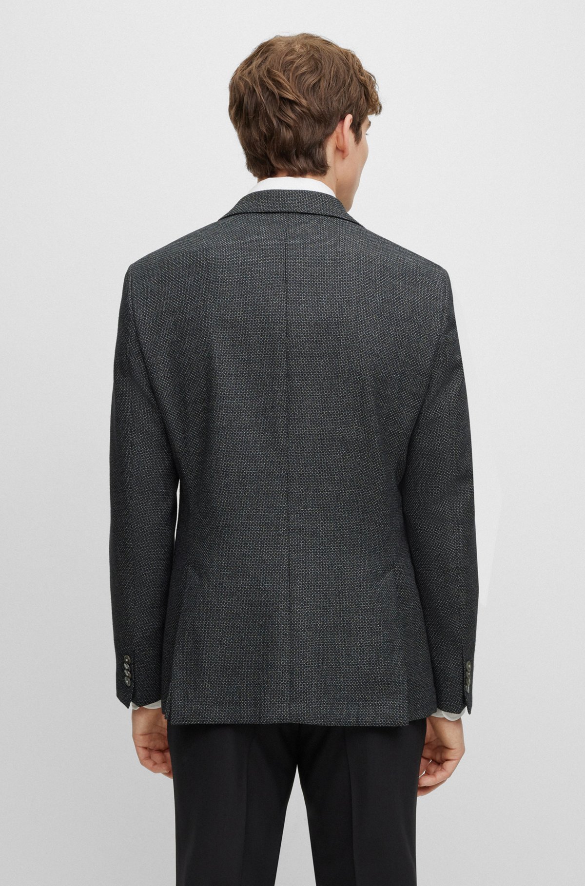 BOSS - Slim-fit jacket in micro-patterned wool and cotton BOSS - Slim-fit jacket in micro-patterned wool and cotton