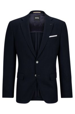 Shop Hugo Boss Slim-fit Jacket In Micro-patterned Wool And Cotton In Dark Blue