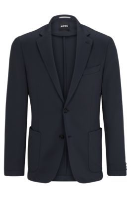 Shop Hugo Boss Slim-fit Jacket In Micro-patterned Performance-stretch Fabric In Dark Blue