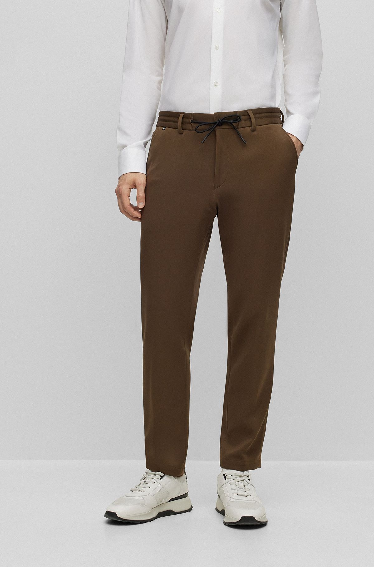 Slim-fit pants in micro-patterned performance-stretch cloth, Light Green