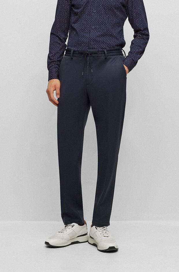 Slim-fit pants in micro-patterned performance-stretch cloth, Dark Blue