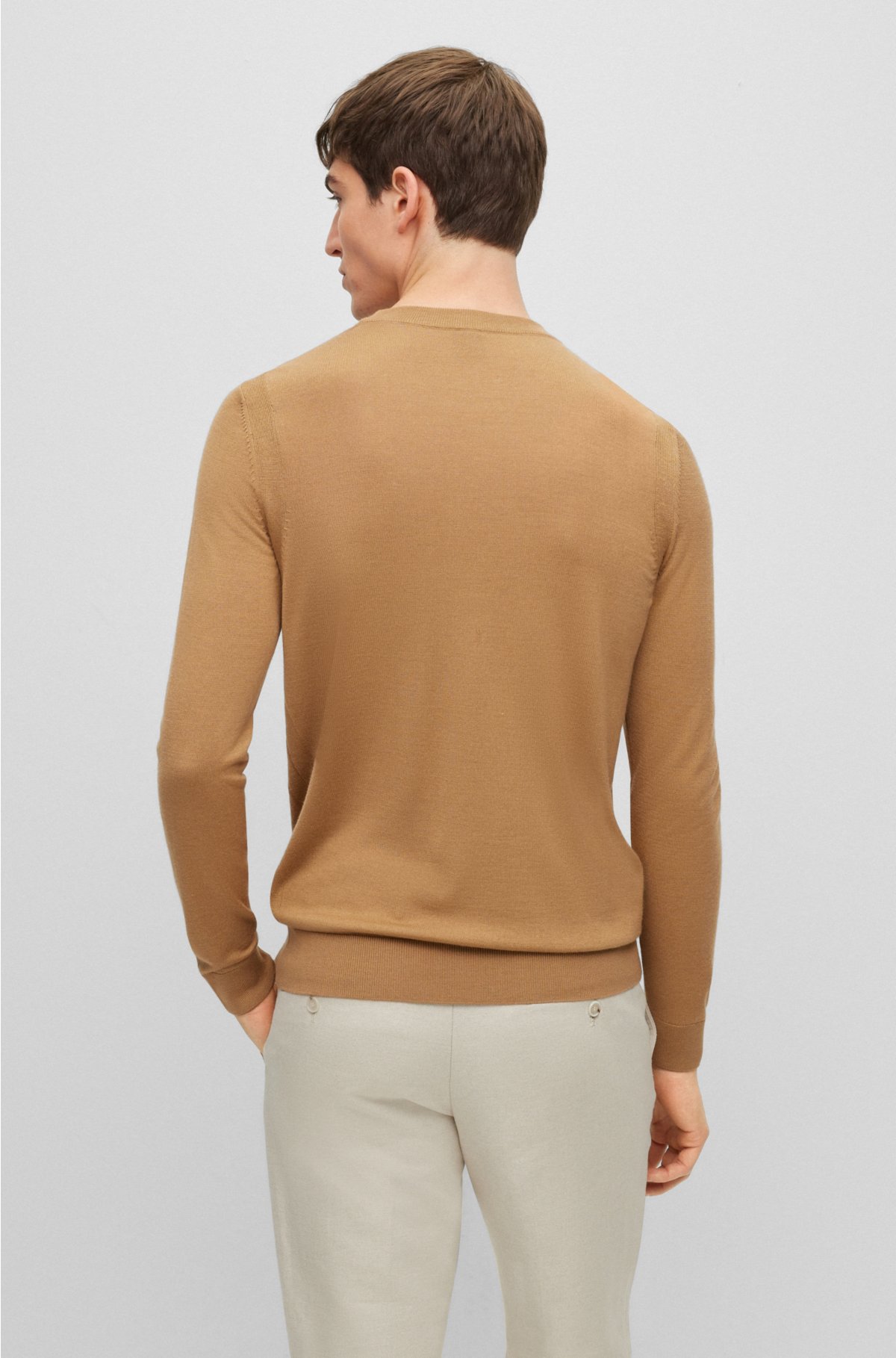 Regular-fit sweater in wool, silk and cashmere, Beige