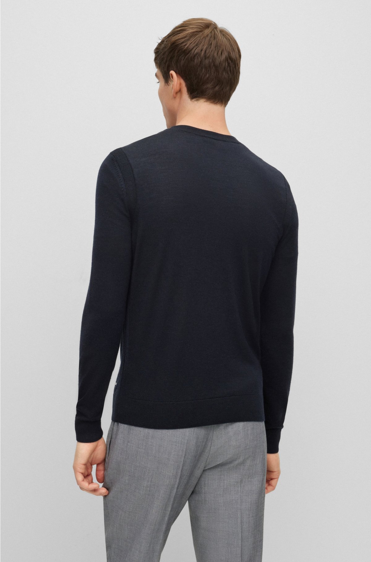 Regular-fit sweater in wool, silk and cashmere, Dark Blue