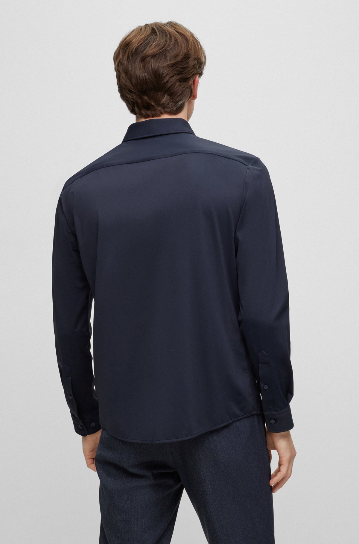 BOSS - Slim-fit shirt in Italian-made performance-stretch dobby
