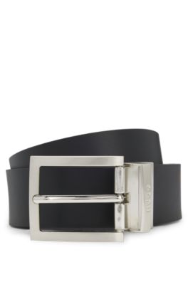 Cintur&oacute;n reversible de piel italiana con hebilla de aguja, Negro