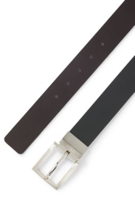 Cintur&oacute;n reversible de piel italiana con hebilla de aguja, Negro