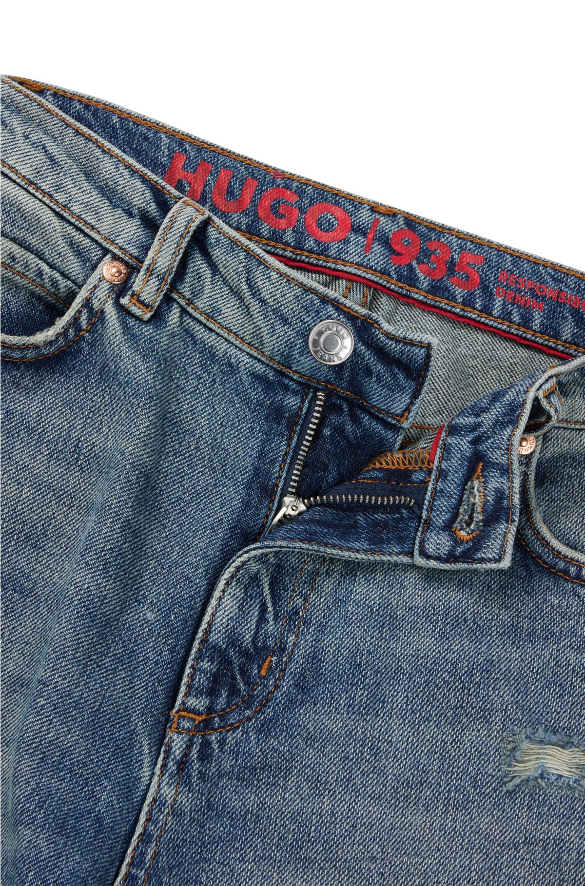 HUGO - Relaxed-fit jeans in ocean-blue denim