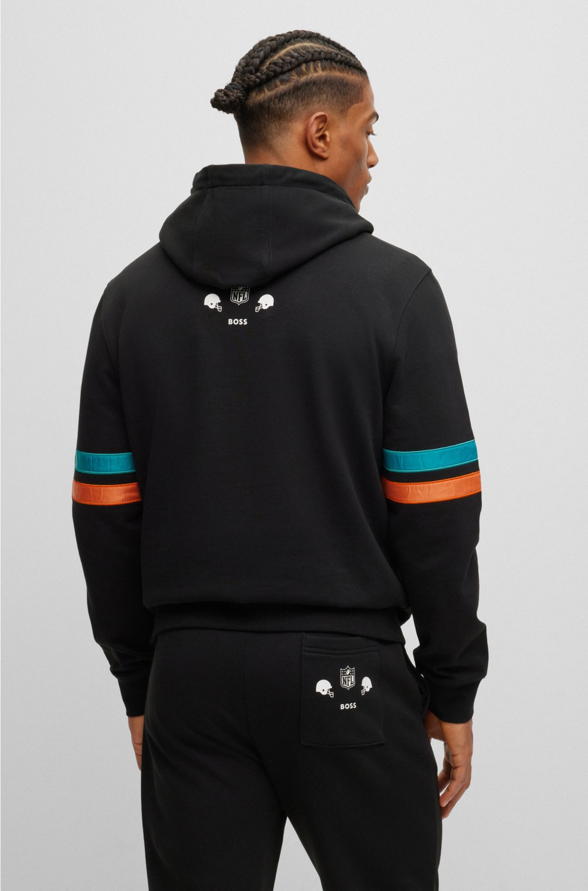 BOSS x NFL cotton-terry hoodie with collaborative branding, Dolphins