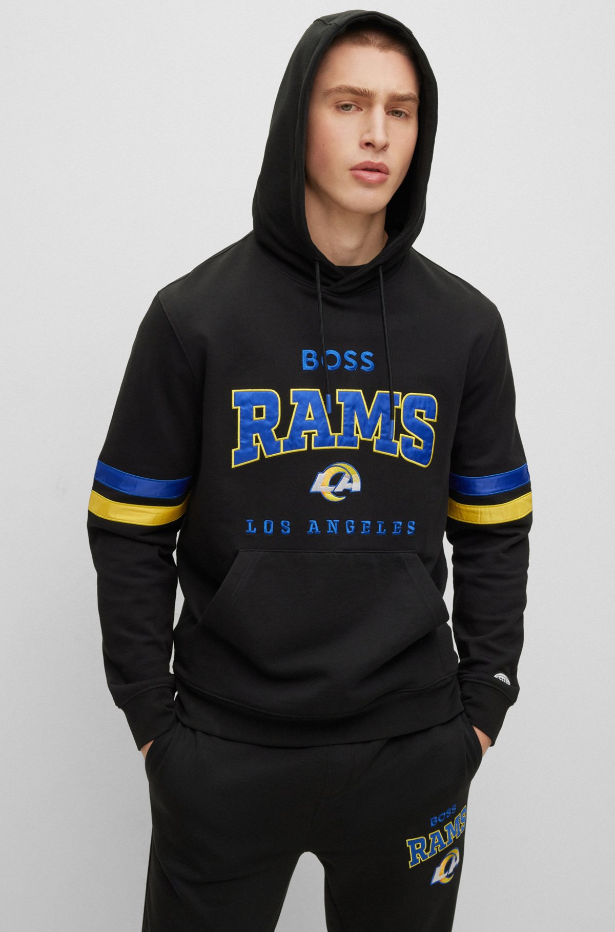Sweat à capuche BOSS x NFL en coton mélangé avec logo du partenariat, Rams