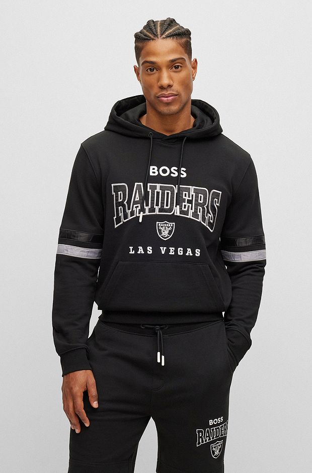 Sweat à capuche BOSS x NFL en coton mélangé avec logo du partenariat, Raiders