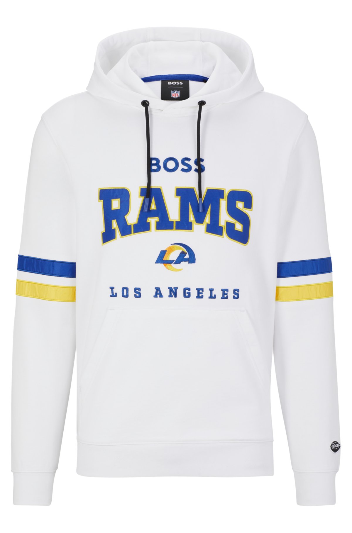 Men's Boss x NFL White/Royal Los Angeles Rams Touchdown Pullover Hoodie Size: Medium