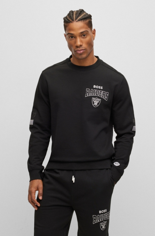 BOSS - Relaxed-fit cotton-terry sweatshirt with rubber-print logo