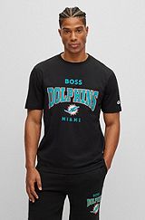 BOSS x NFL stretch-cotton T-shirt with collaborative branding, Dolphins