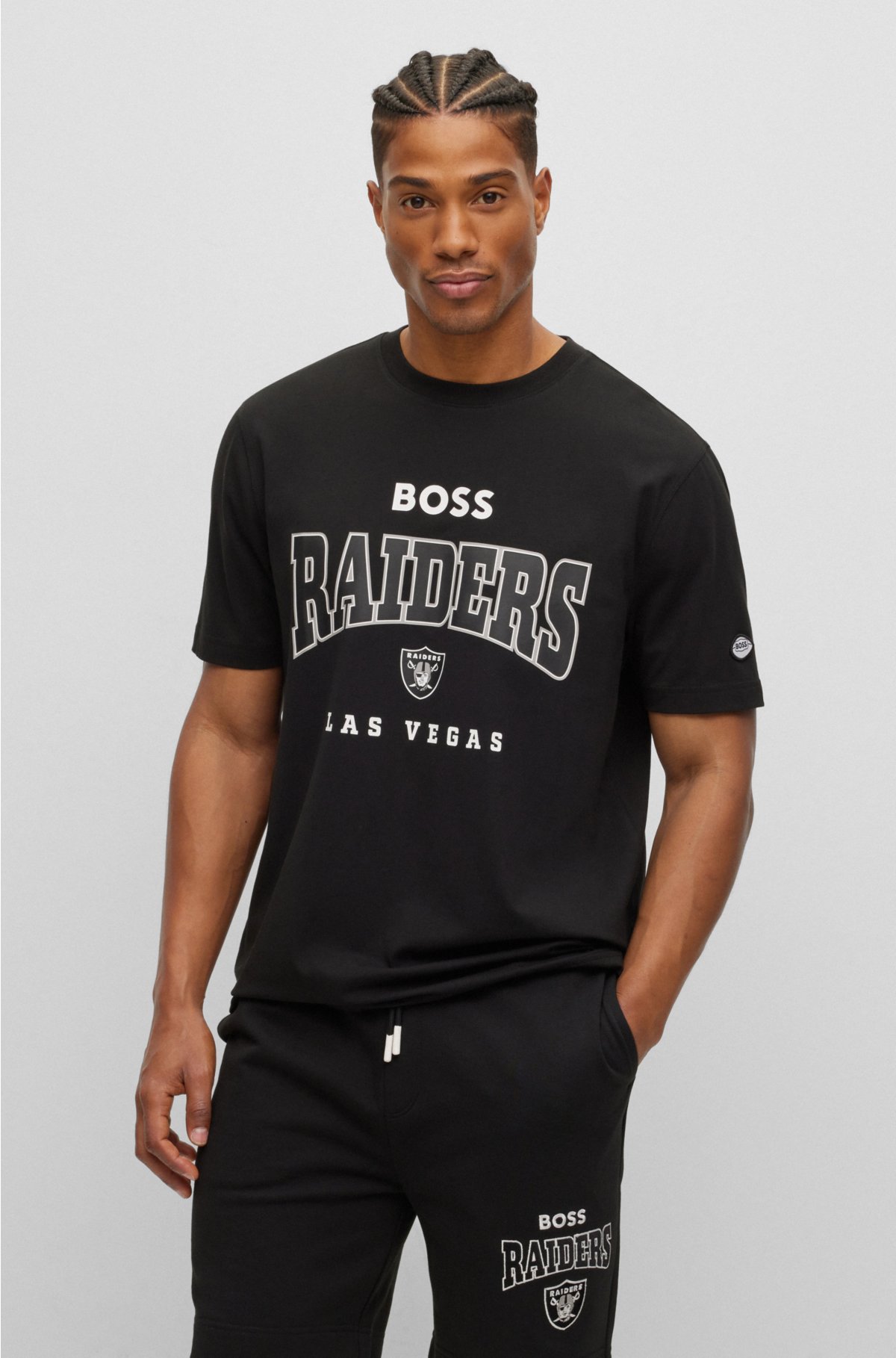 BOSS x NFL stretch-cotton T-shirt with collaborative branding, Raiders