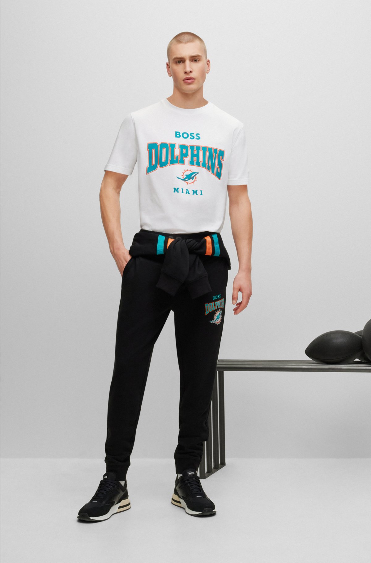 BOSS x NFL stretch-cotton T-shirt with collaborative branding, Dolphins
