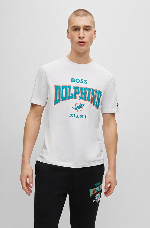 T-shirt en coton stretch BOSS x NFL avec logo du partenariat, Dolphins