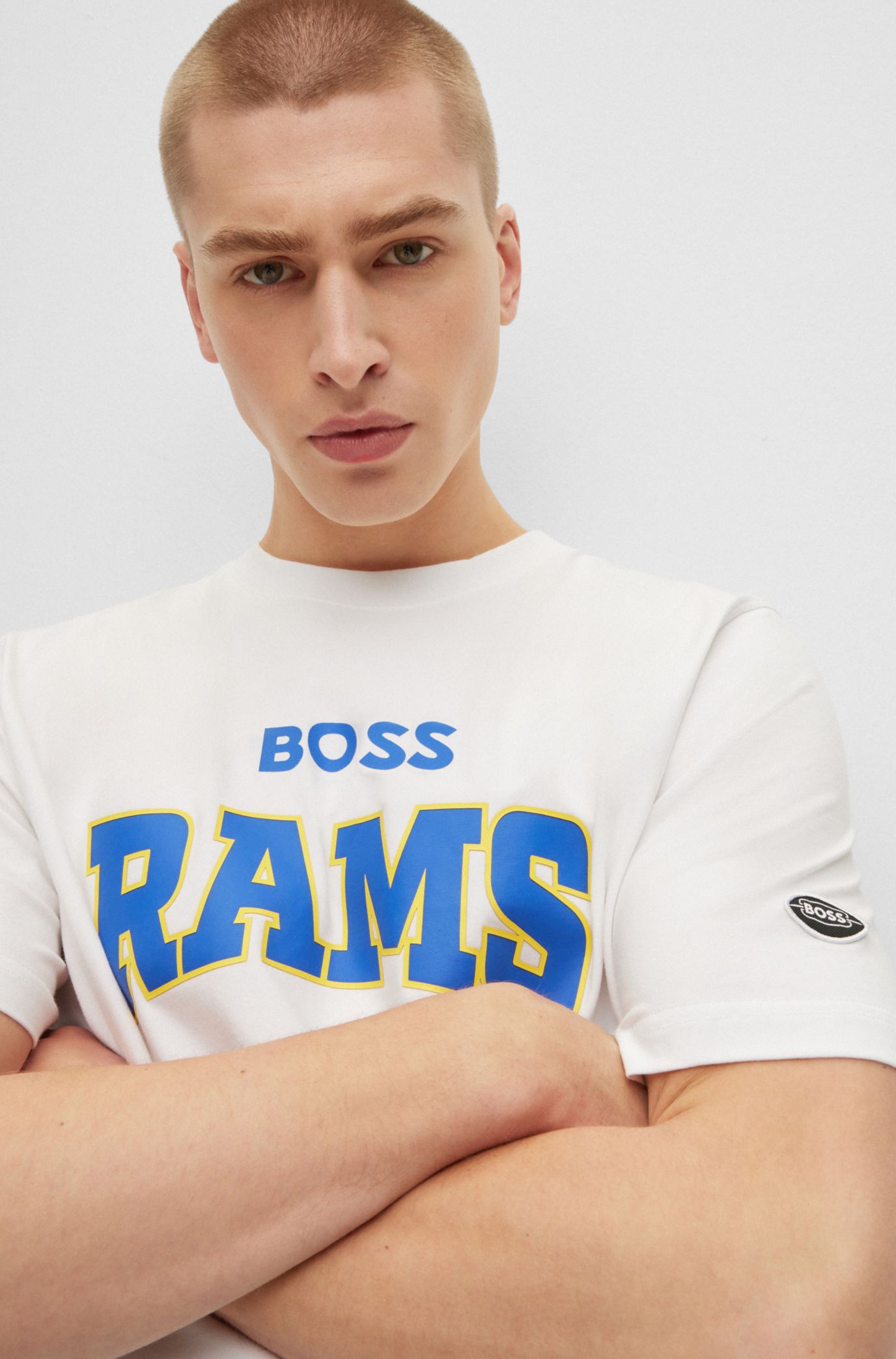 Men's Boss x NFL White Los Angeles Rams Huddle T-Shirt Size: Small