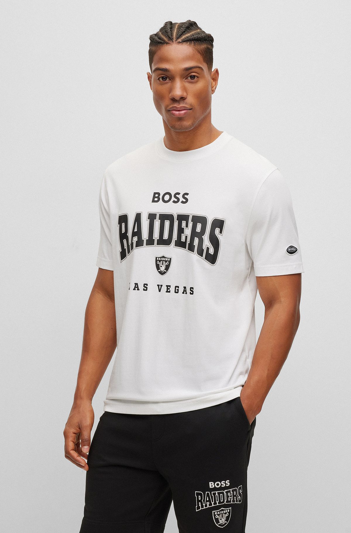 T-shirt en coton stretch BOSS x NFL avec logo du partenariat, Raiders