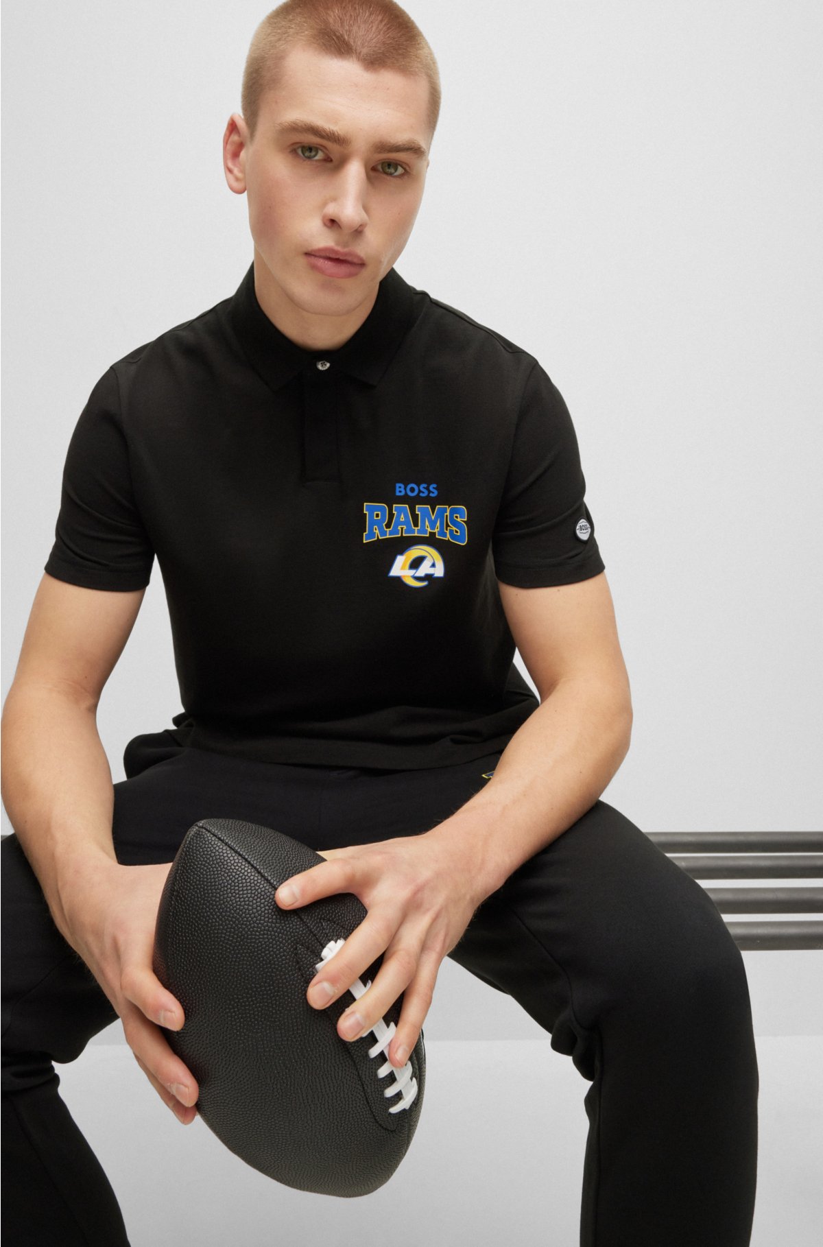 BOSS x NFL cotton-piqué polo shirt with collaborative branding, Rams