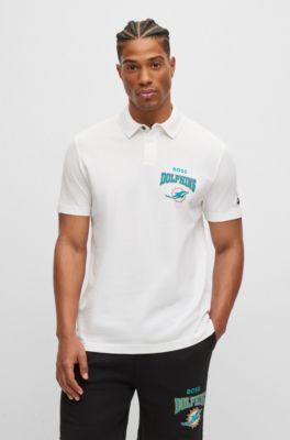 Hugo Boss Boss X Nfl Cotton-piqu Polo Shirt With Collaborative Branding In Dolphins