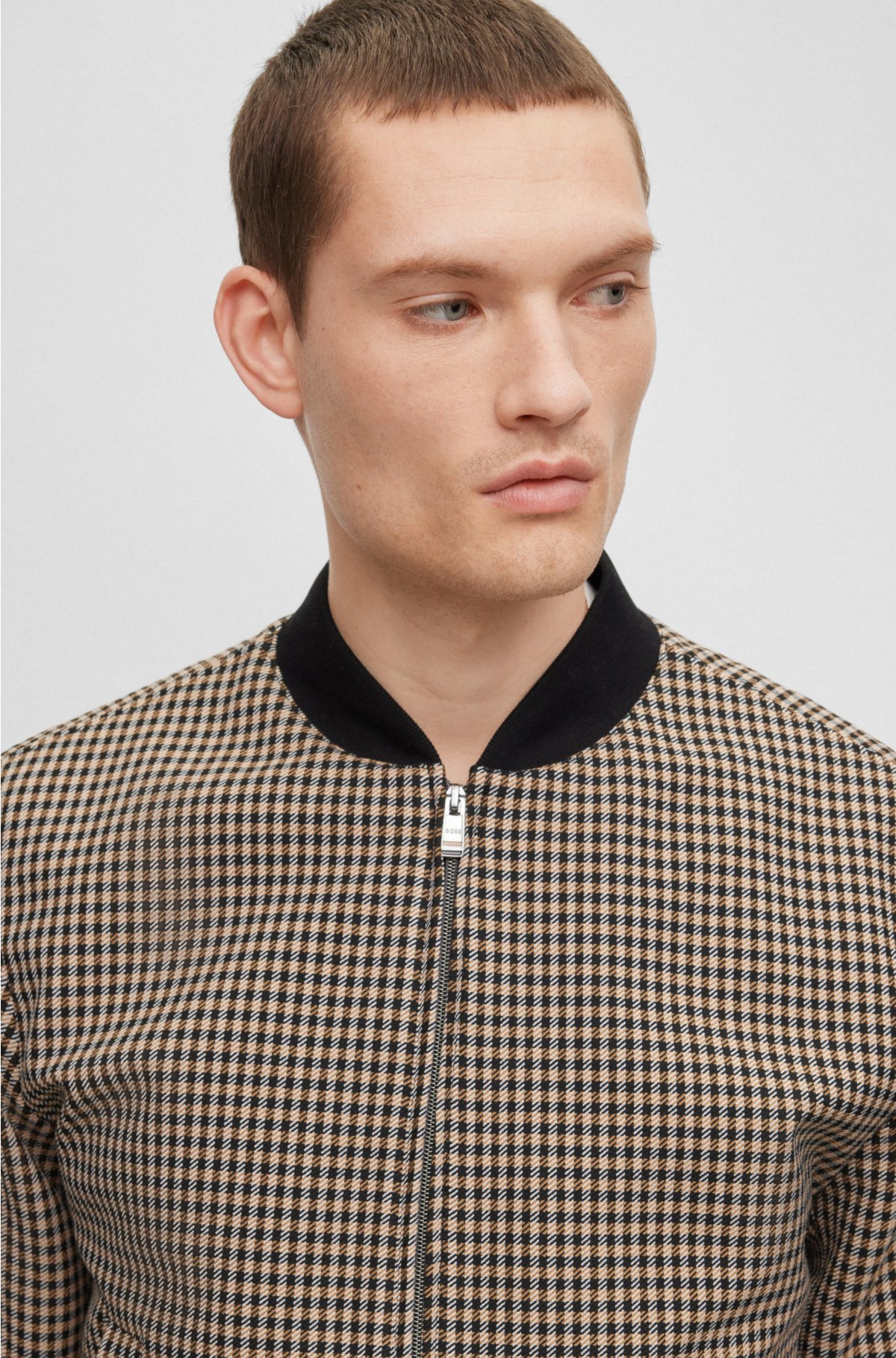 BOSS - Slim-fit jacket in checked stretch material