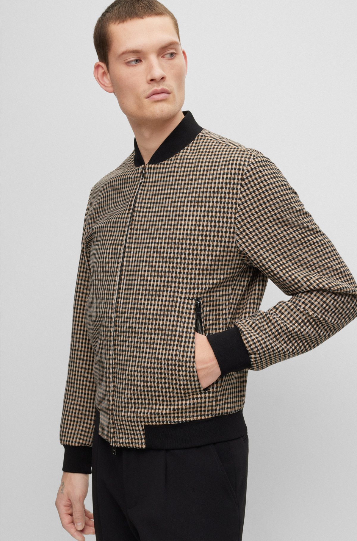 BOSS - Slim-fit jacket in checked stretch material