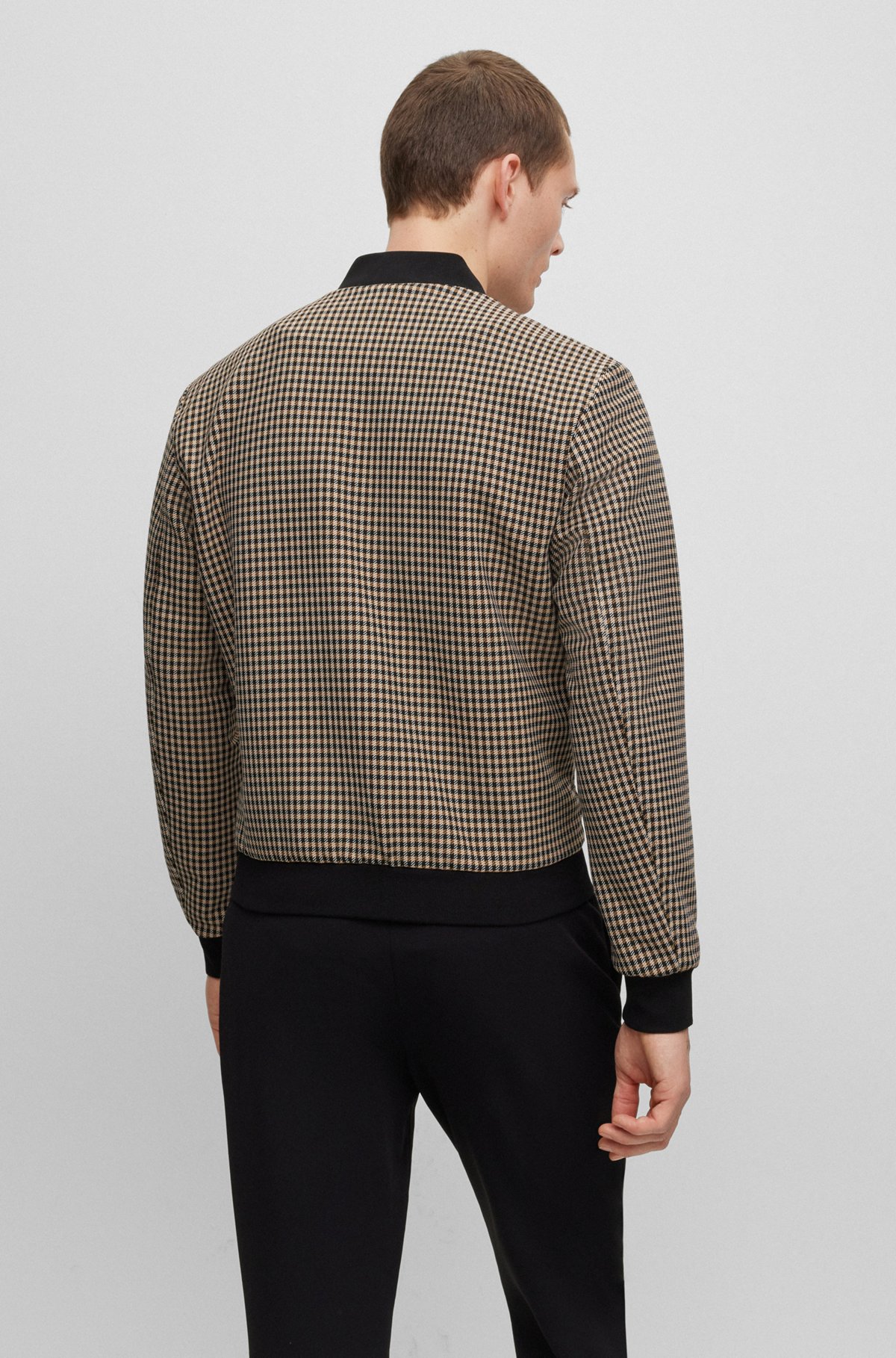 BOSS - Slim-fit jacket in checked stretch material - Beige BOSS - Slim-fit jacket in checked stretch material - Beige