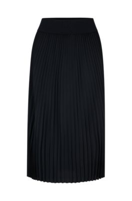 Hugo Boss Pliss Pleated Midi Skirt With Stacked-logo Waistband In Black