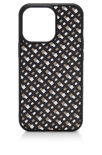 Leather-covered iPhone 13 case with all-over monograms, Patterned