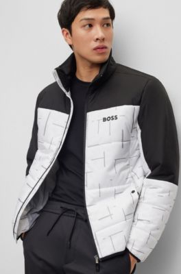 BOSS Regularfit waterrepellent padded jacket in mixed materials