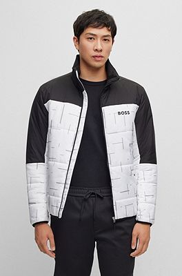 BOSS - Varsity-style jacket with monogram-embossed leather sleeves