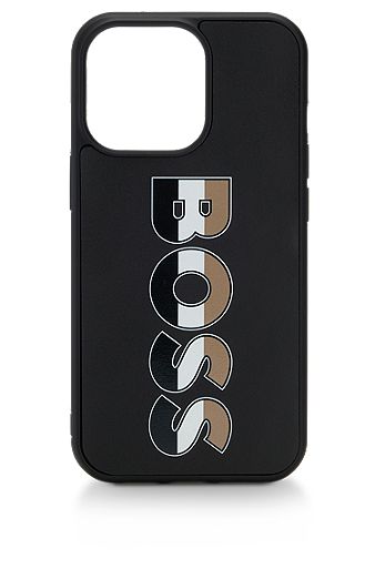Leather-covered iPhone 13 Pro case with signature-stripe logo, Patterned
