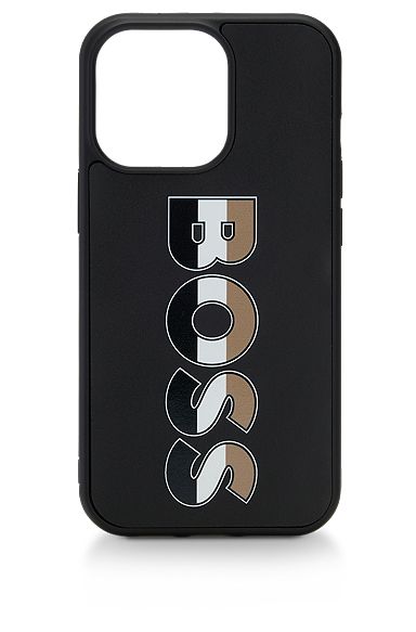 Coque pour iPhone 13 Pro recouverte de cuir avec logo à rayures emblématiques, Fantaisie
