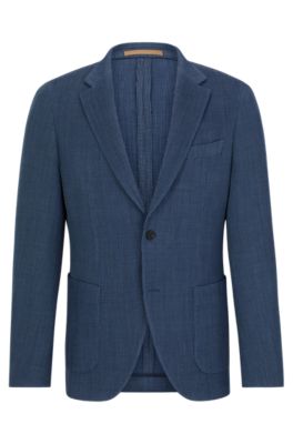 BOSS - Slim-fit jacket in stretch-wool seersucker