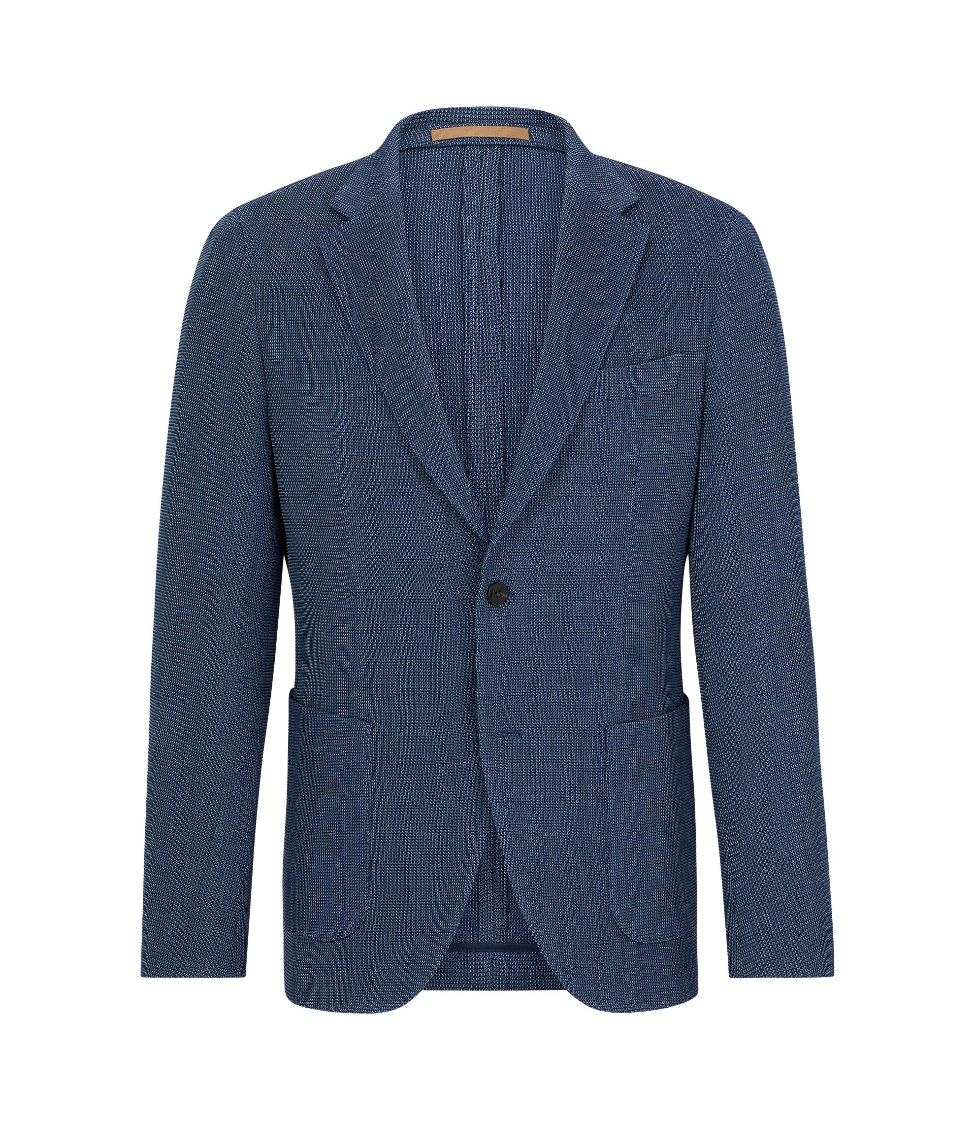 BOSS - Slim-fit jacket in stretch-wool seersucker - Light Blue BOSS - Slim-fit jacket in stretch-wool seersucker - Light Blue