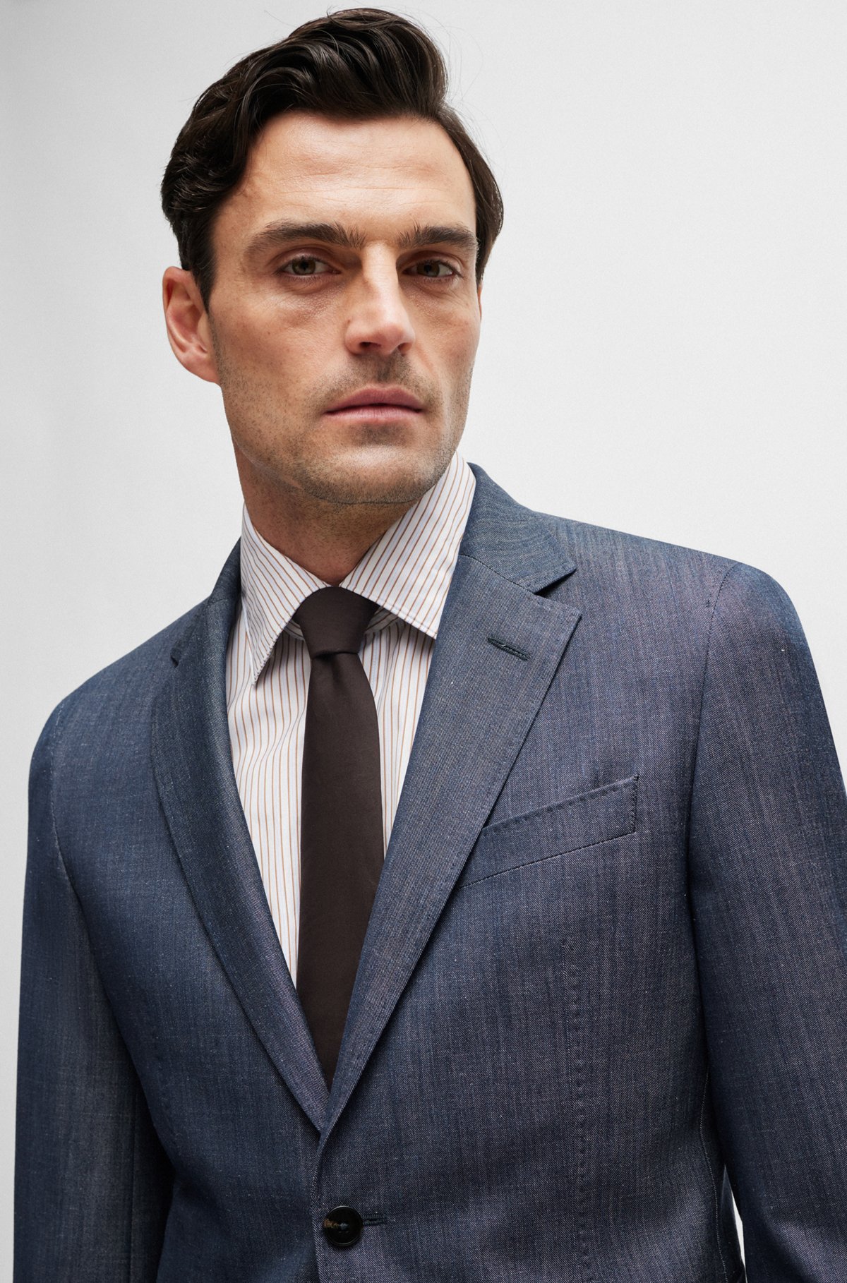 BOSS - Slim-fit suit in stretch wool with silk and linen