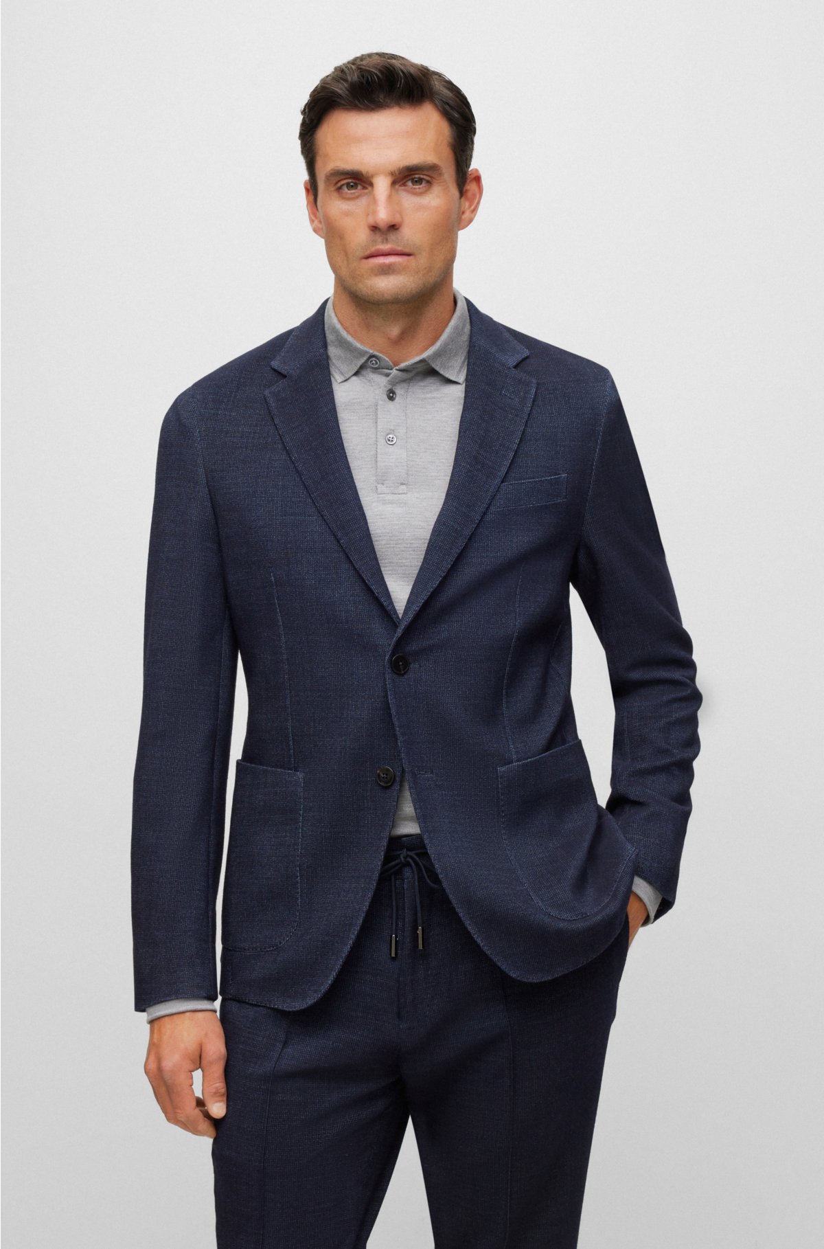BOSS - Slim-fit jacket in micro-patterned fabric with silk
