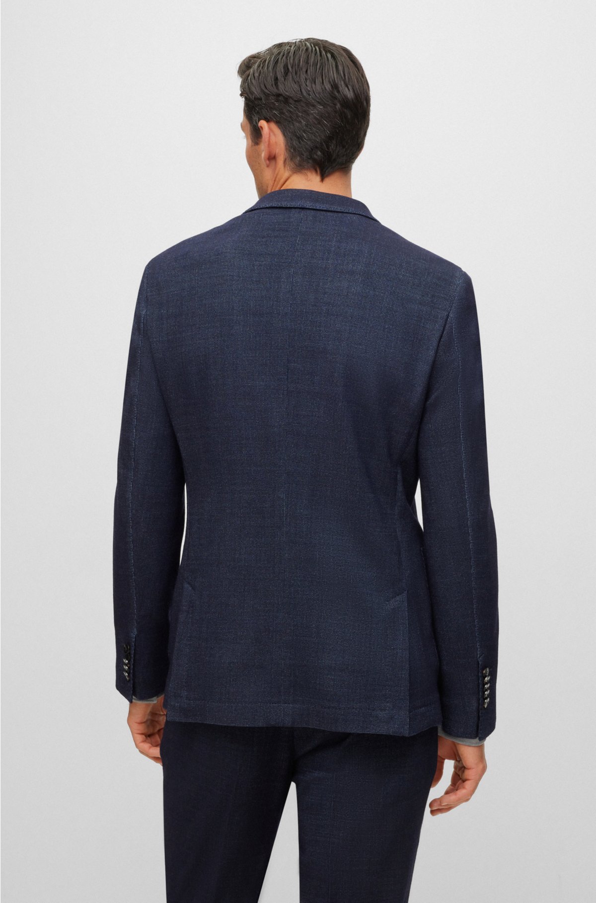 BOSS - Slim-fit jacket in micro-patterned fabric with silk