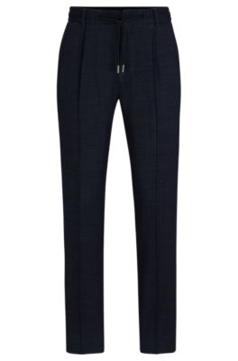 Hugo Boss Slim-fit Trousers In A Wool Blend With Silk In Dark Blue