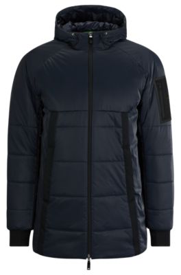Shop Hugo Boss Regular-fit Jacket With Branded Sleeve Pocket In Dark Blue
