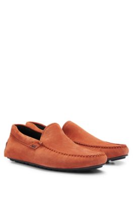 Hugo Boss Suede Moccasins With Logo Details In Dark Orange