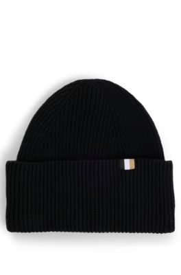 Gorro de punto de canal&eacute; con detalle de rayas de la marca, Negro