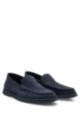 Nubuck moccasins with embossed logo and apron toe, Dark Blue